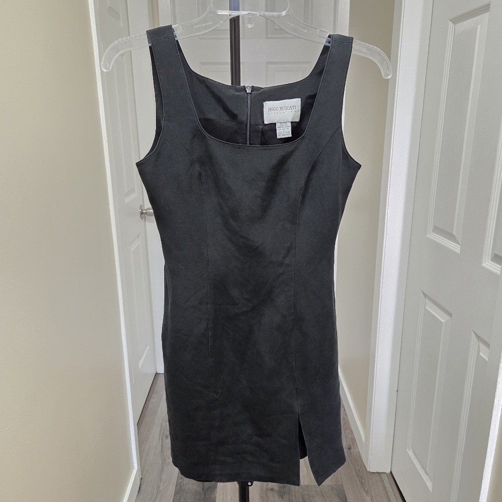 Hugo Buscati 100% Silk Black Sleeveless Dress Minimalist Slip Shift Elegant - Picture 2 of 10